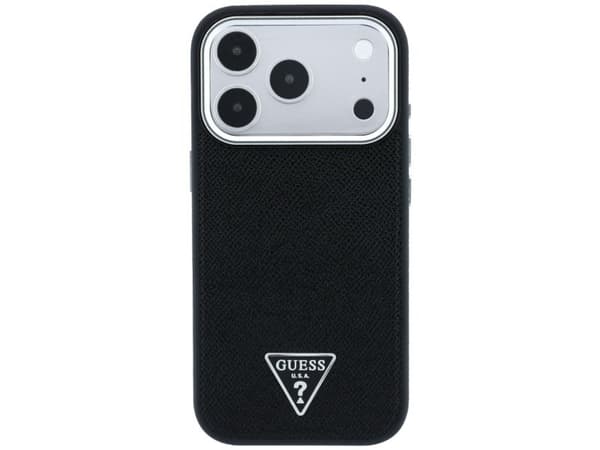 Etui Guess Grained Triangle Logo MagSafe na iPhone 17 Pro Max / 18 Pro Max - czarne