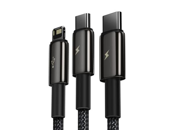 Baseus Tungsten Gold 3-in-1, 1,5 m, USB A, USB C/Micro USB A/Lightning, USB 2.0, 0,48 Gbit/s, Sort