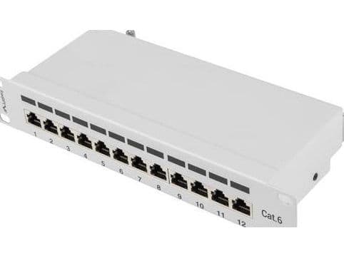 Lanberg PPF6-9012-S - Patch-panel - rackmontering - CAT 6 - STP - RJ-45 X 12 - grå, RAL 7035 - 1U - 10"