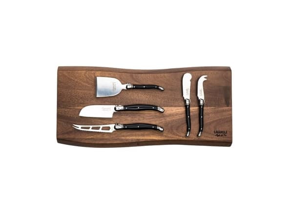 Cheese knives Laguiole black with serving board SET 5 SdV
