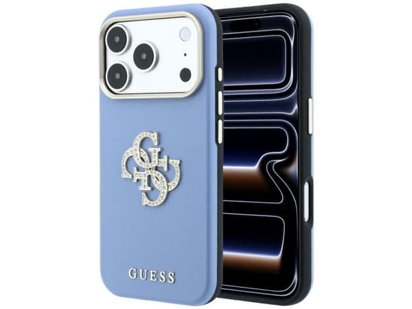 Etui Guess Smooth & Big Strass Logo do iPhone 18 Pro / 17 Pro niebieski