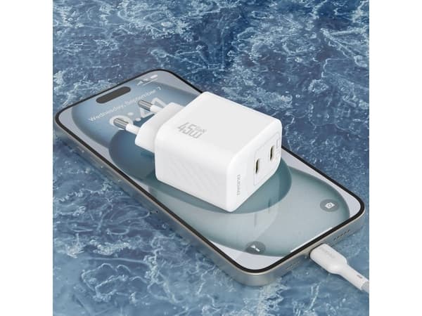 Dudao A28PCEU sovitin 45Watt 2xUSB-C (1m USB-C USB-C kaapeli mukana) Hvid
