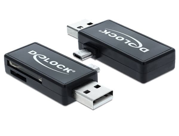 Delock Micro USB OTG Card Reader + USB A male - Kortleser (MMC, SD, microSD, SDHC, microSDHC, SDXC, microSDXC) - USB