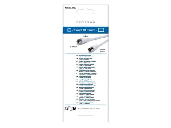 Vivanco VVSAT30COAXMMW, 3 m, F-typ, Koaxial, Vit