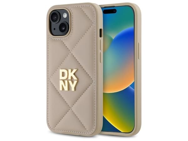 DKNY Quilted Stack Logo iPhone 15 Case - Beige