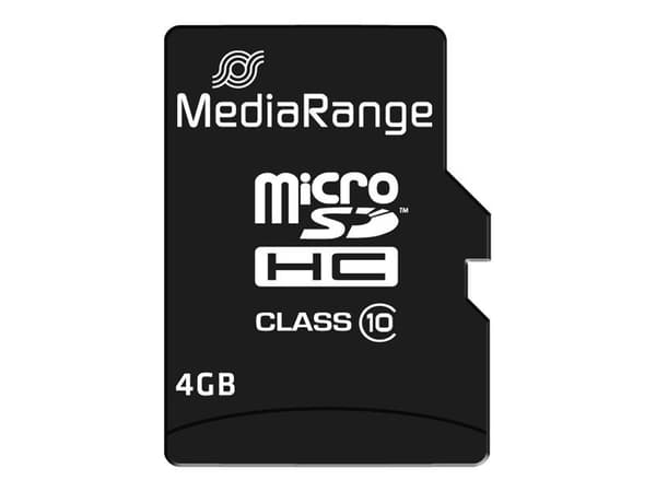 MediaRange - Flashminnekort (microSDHC til SD-adapter inkludert) - 4 GB - Class 10 - microSDHC - svart