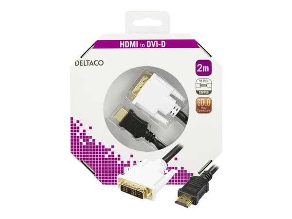 DELTACO - Adapterikaapeli - single link - HDMI uros - DVI-D uros - 2 m - musta