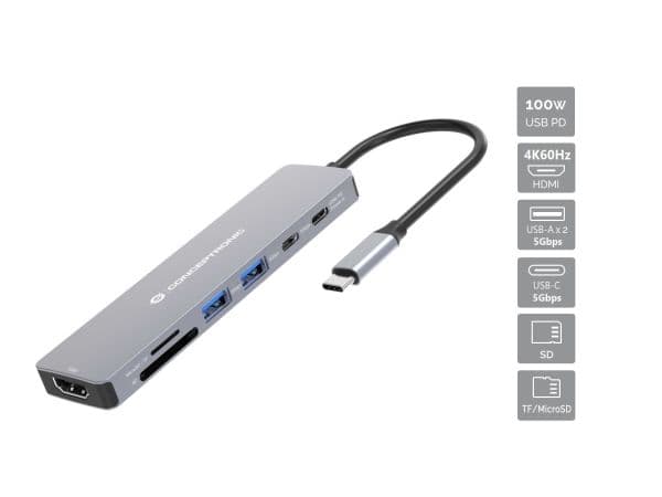 CONCEPTRONIC 7-i-1 dock USB-C ? HDMI/USB-C/2xUSB-A, 25 cm