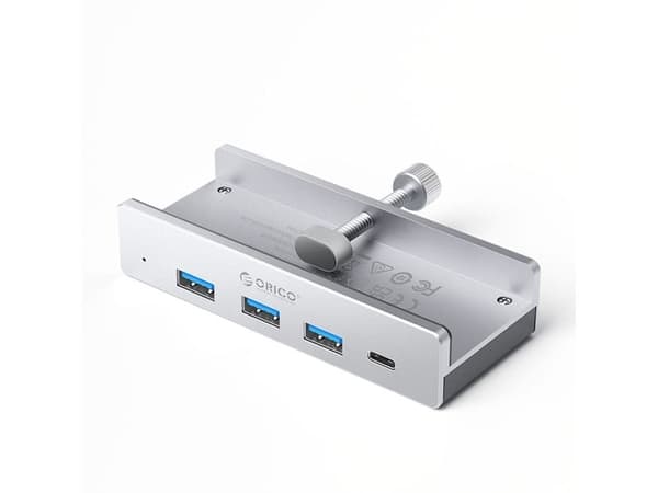 ORICO USB-hub klämmonterad input: USB-C / output: 3x USB-A 3.0 + 1x USB-C 3.0 - silver
