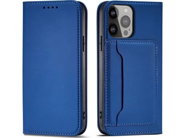 Magnetkortdeksel til iPhone 14 Plus - flipdeksel lommebok/stativ - blå