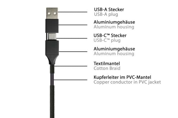 PYTHON 1,20 m USB 6-i-1 laddningskabel USB-A och USB-C till Micro B - Digital/Data - 1,2 m (PY-USB001S)