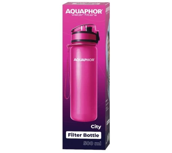 Aquaphor vaaleanpunainen suodatinpullo 500 ml