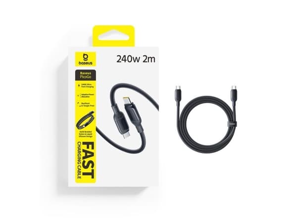 Baseus PicoGo hurtiglade- og datakabel USB-C til USB-C 240W 2 m Cosmic Black