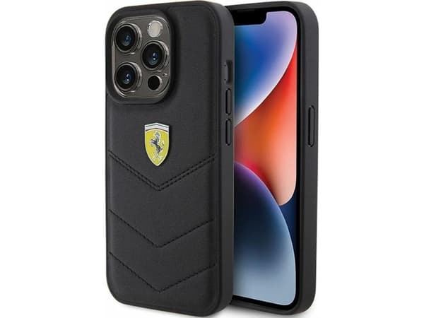 Ferrari Quilted Metal Logo - iPhone 15 Pro Case (black)