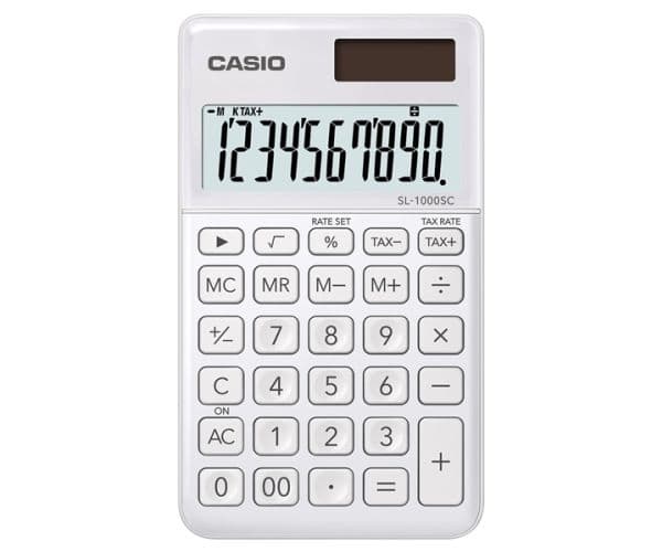 Casio SL-1000SC - Kalkulator - 10 sifre - solcellepanel, batteri - hvit