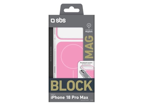 SBS Block Case-etui til iPhone 18 Pro Max, kompatibelt med MagSafe – rosa