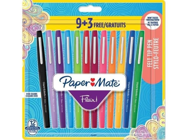 Papermate Flair, Medium, 12 färger, Multifärg, 0,7 mm, Multifärg, Vattenbaserat bläck