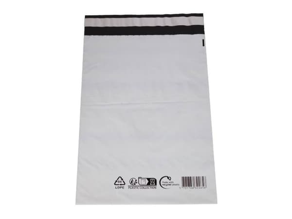 Coex Forsendelsespose, 50 µm, 230 x 325 mm, genanvendt LDPE, sort/hvid Stregkode & genanvend. koder
