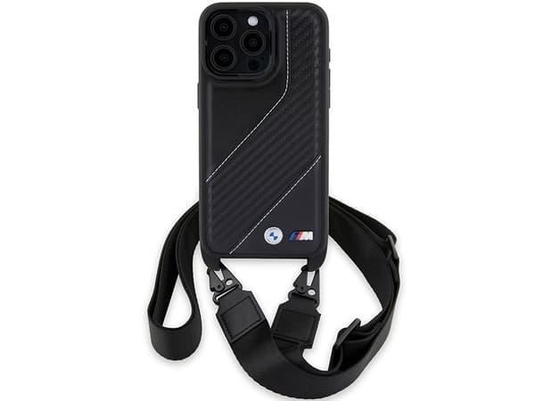 BMW M Edition carbon stripe & strap-deksel til iPhone 15 Pro - svart