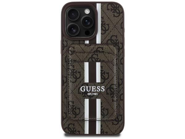 Guess 4G Stripes case with Magsafe wallet for iPhone 16 Pro Max brown