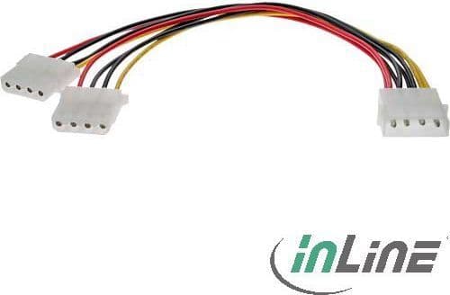 InLine 29659, Molex (4-pin), 2 x Molex (4-pin), 0,2 m, Hankjønn, Hunkjønn, Rett