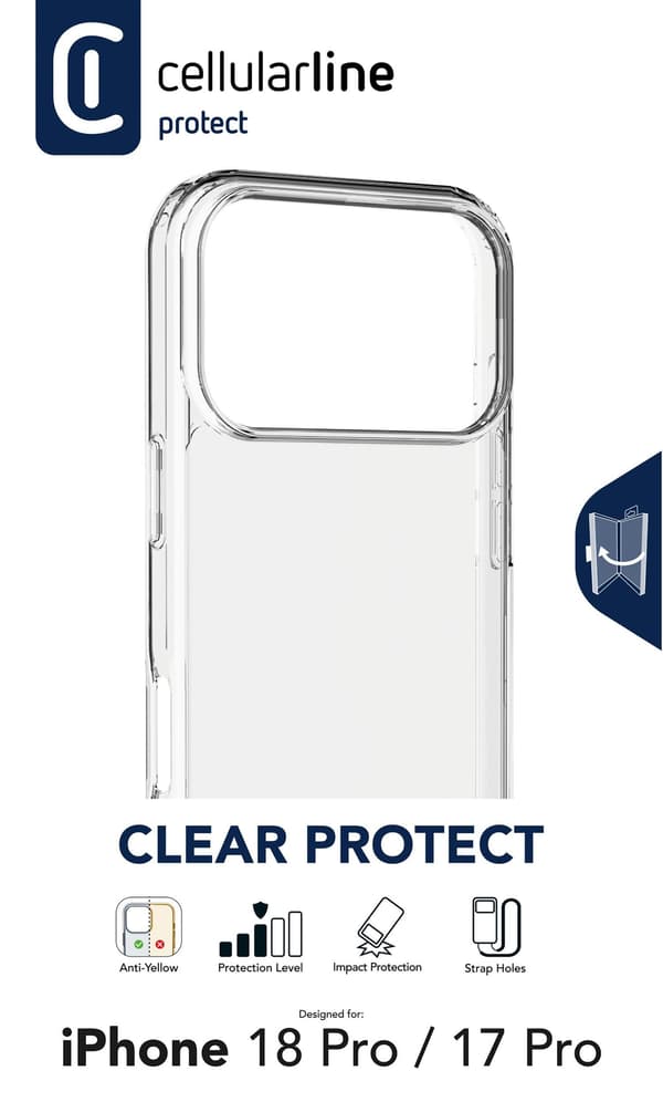 Cellularline CLEARDUOIPH18PROT, Mobilskal, Apple, iPhone 18 Pro, 16 cm (6.3"), Transparent