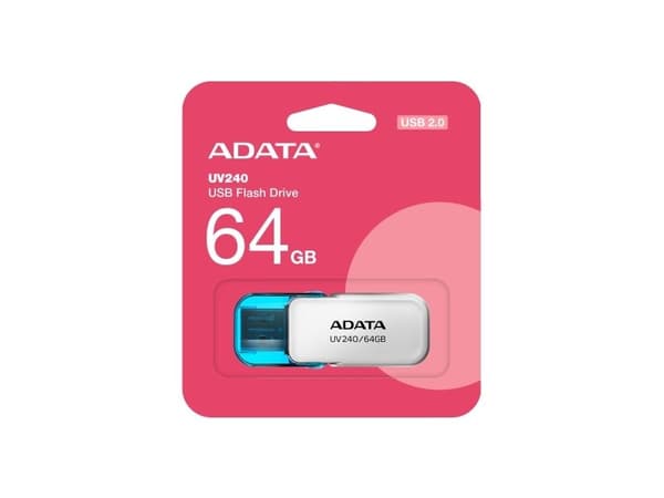 ADATA UV240 - USB-flashstasjon - 64 GB - USB 2.0 - hvit