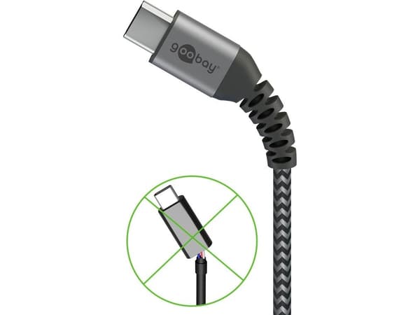 Goobay 49302, 1 m, USB C, USB C, USB 2.0, Grå, Silver