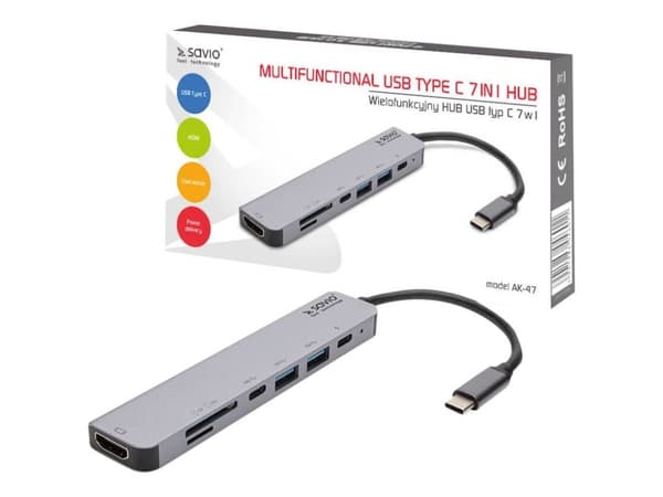 SAVIO AK-47 - Dokkingstasjon - USB-C - HDMI