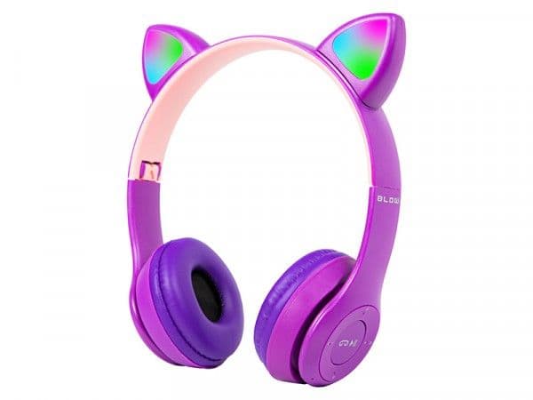 Trådløst headset Bluetooth 5.0 LED for barn lilla ører