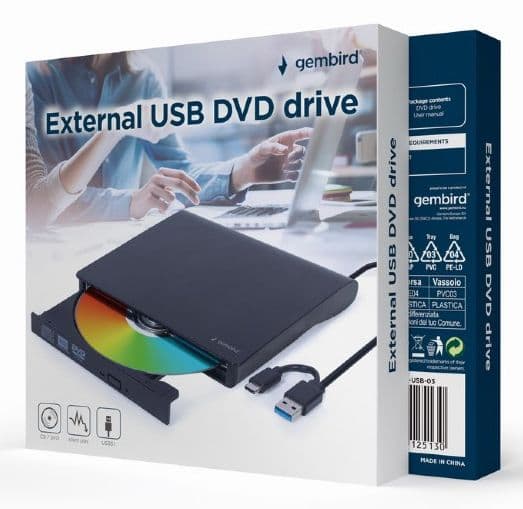 Gembird - Diskenhet - DVD±RW (±R DL) / DVD-RAM - 8x - USB 3.1 Gen 1 - extern - svart