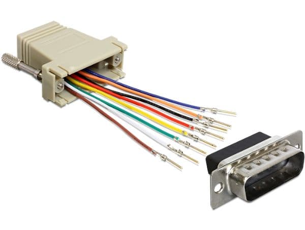 DeLOCK 65432, Sub-D 15p, RJ45, Musta, Harmaa, Hopea
