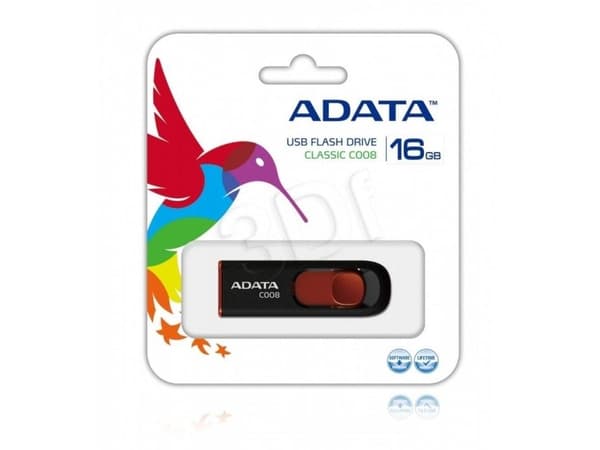 ADATA Classic Series C008 - USB-flashstasjon - 16 GB - USB 2.0 - svart, rød
