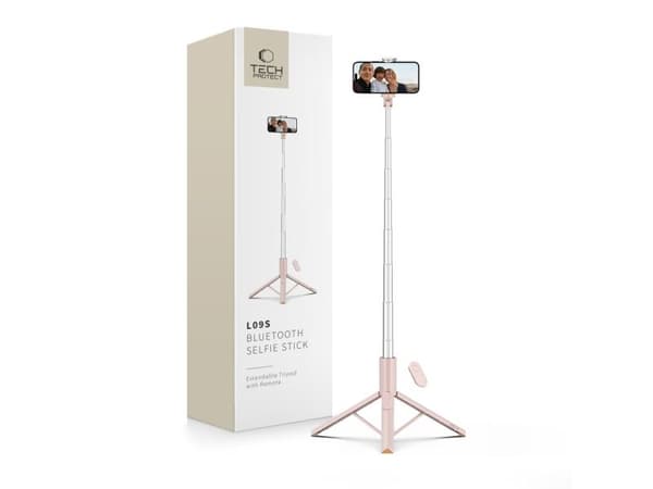 Tech-Protect selfie stick jalusta L09S Bluetooth, vaaleanpunainen