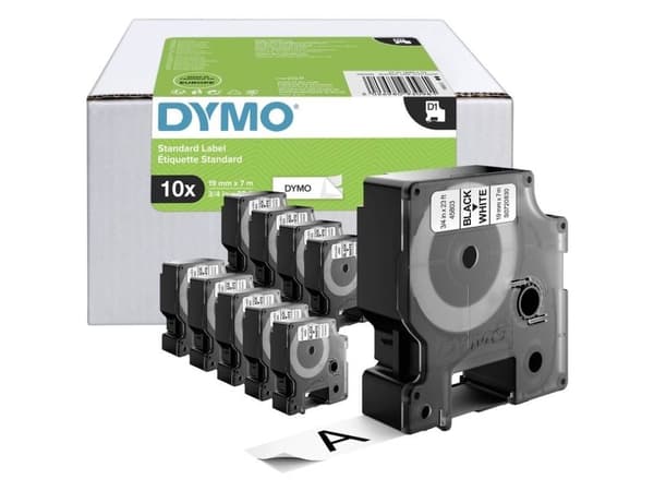 Labeltape DYMO® D1 sort på hvid 19mm x 7m - VALUEPACK - (10 stk.)