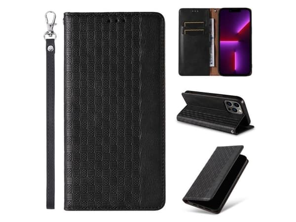 Magnetstropp-etuiet til iPhone 14 Plus Flip Wallet minihank stropp stativ svart