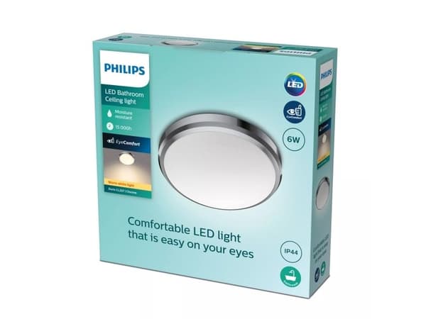 Philips Doris-taklampe, 6 W, LED, IP44, Kromfarget