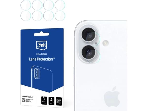 3MK Linssisuoja, Apple, iPhone 16, Slagbestandig, Ridseresistent, läpinäkyvä, 4 stk