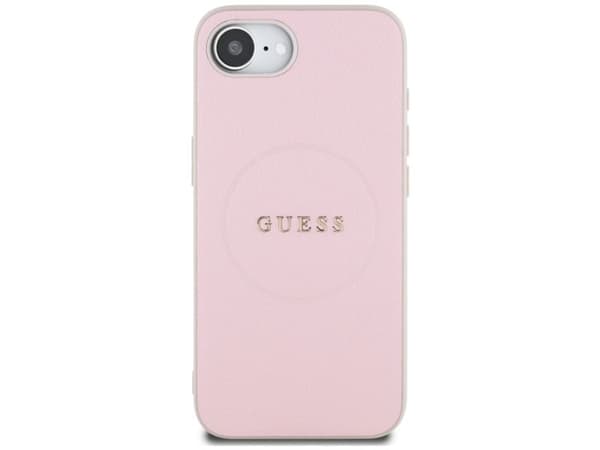 Guess Grained Ring MagSafe-skal för iPhone 16e (rosa)