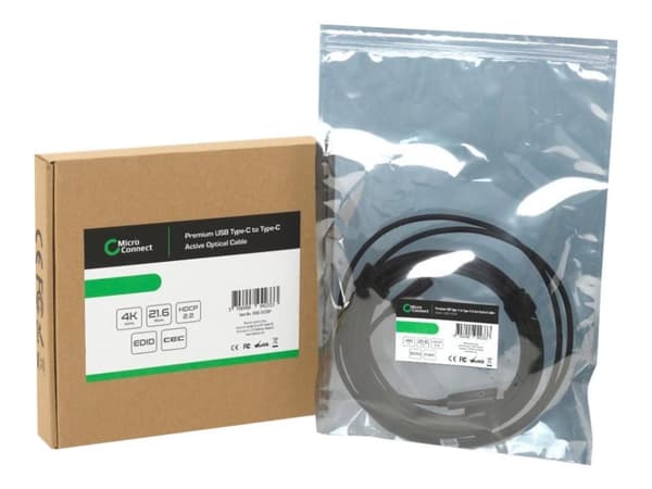 MicroConnect Premium - USB-kabel - USB-C (hann) til USB-C (hann) - USB 3.1 Gen 2 - 15 m - Active Optical Cable (AOC) - svart