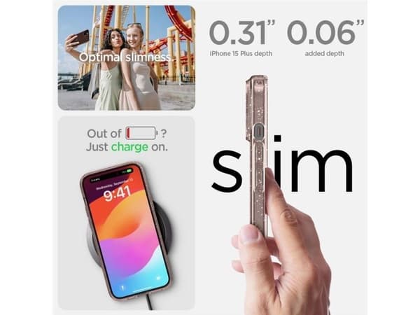 Spigen Liquid Crystal Glitter-deksel til iPhone 15 Plus - rosa/klart