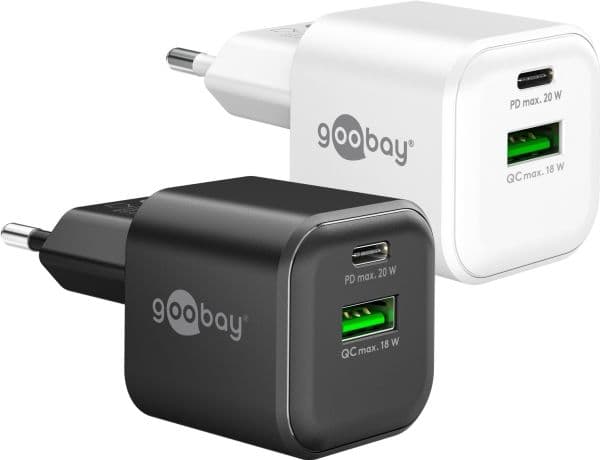 USB-C™ PD GaN dobbel hurtiglader (20 W) svart