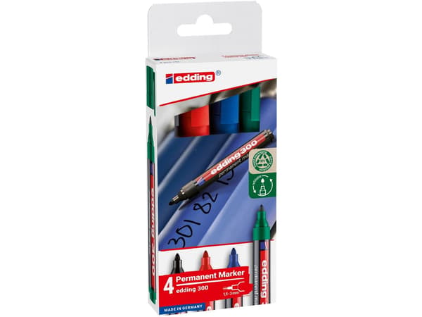 EDDING permanentmarker e-300, 1,5-3 mm, 4 st, blandade färger