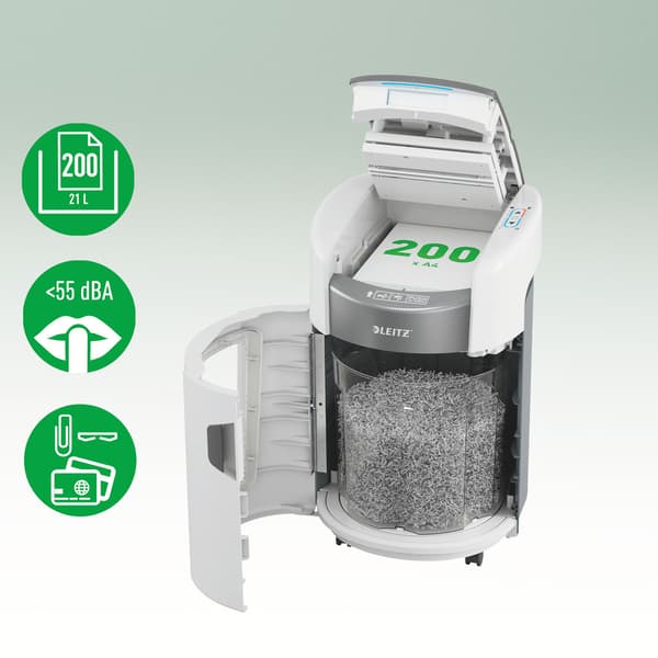 Leitz IQ OptiMax Autofeed Small Office 200 makulator for mikromakulering P5 Hvit