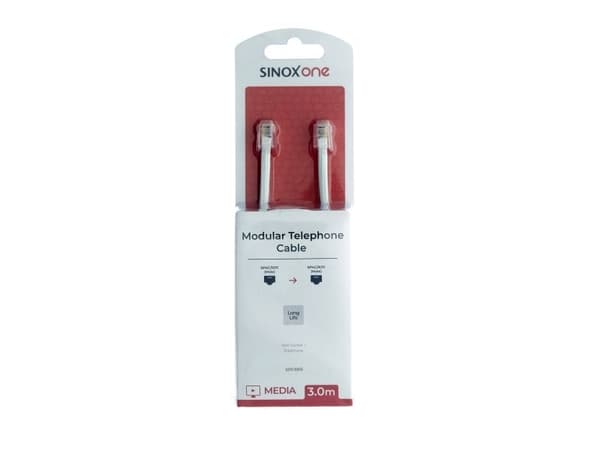 Sinox One telefonkabel. 3m. Vit