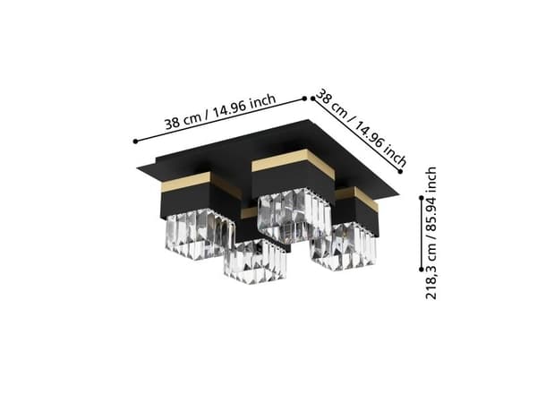 EGLO BARRANCAS LOFT 4L/E14 sort/gull/krystall