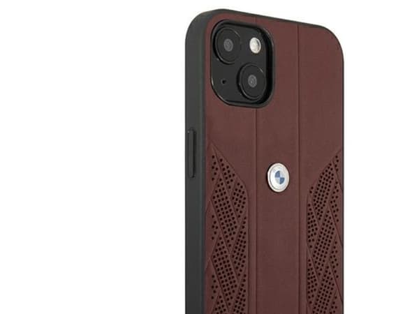 BMW lær Curved perforert deksel til iPhone 13 mini - Rød