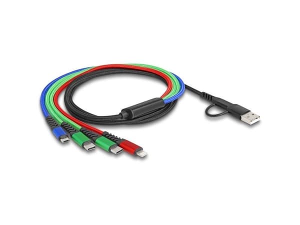 DeLOCK 87035, 1,2 m, USB A/USB C, 2 x USB C/Micro USB-B/Lightning, USB 2.0, Musta, Sininen, Vihreä, Punainen