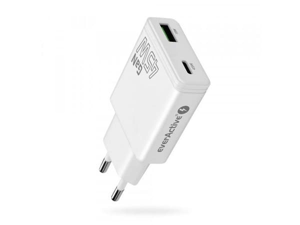 Lader - everActive SC-460Q 45 W USB & USB-C hurtiglader, hvit