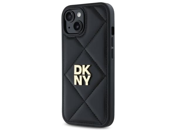 DKNY quiltet stack-logo-deksel til iPhone 15 - svart